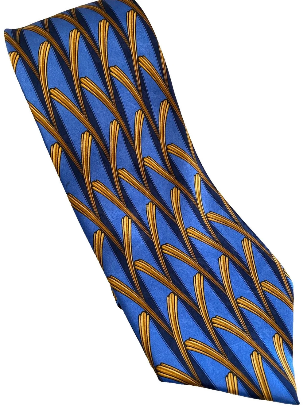 Lanvin Paris Silk Tie Bold Blue Gold Black Made In France